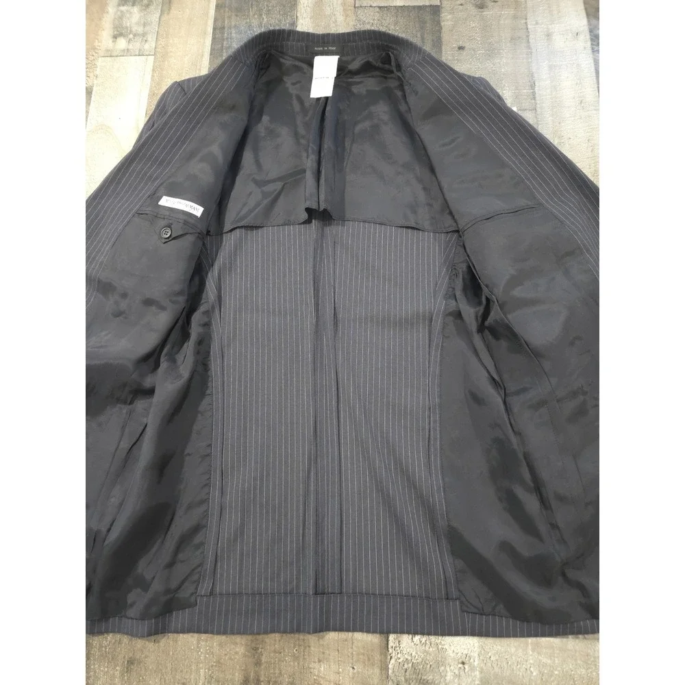 Emporio Armani Pinstripe Suit Jacket Charcoal Gray Wool Made in Italy US 42EU 52